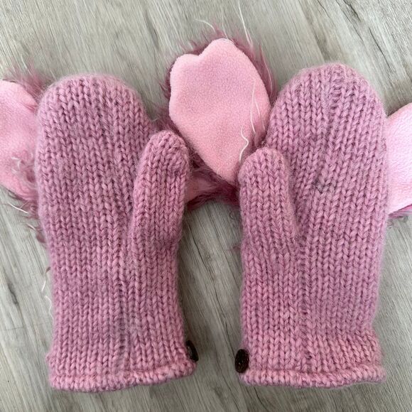 DeLux Pink Poodle Shaggy Dog Wool Mittens Fleece Lined Youth Size - Picture 4 of 6